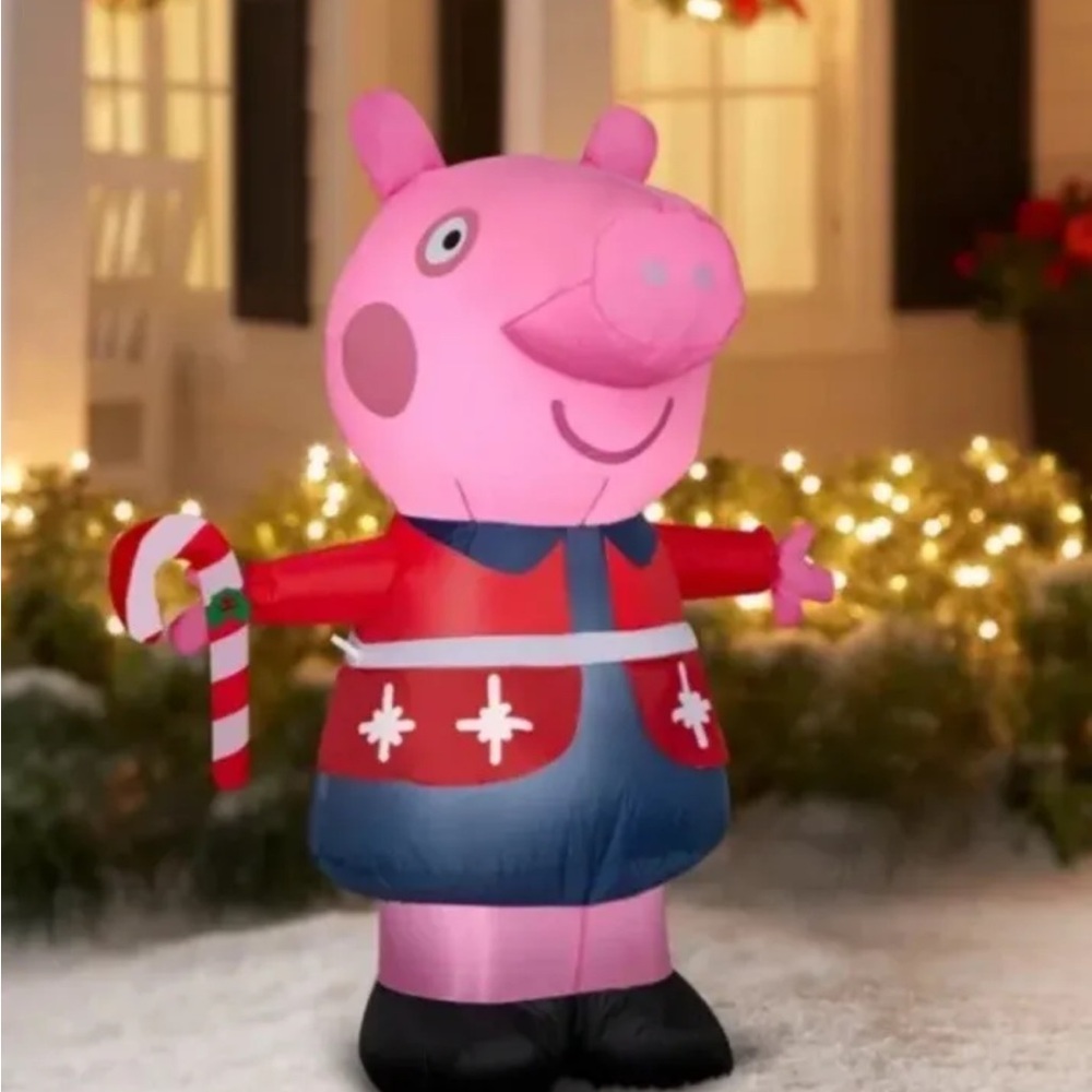 Peppa Pig 4.5’ Christmas Inflatable LED Red Sweater Santa Suit Light Up RARE HTF